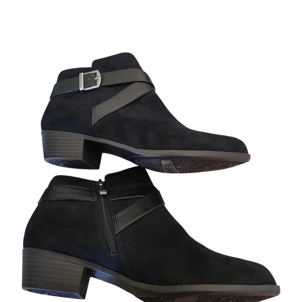 LifeStride Ally ankle bootie, faux-leather upper, wrap-around strap with buckle,